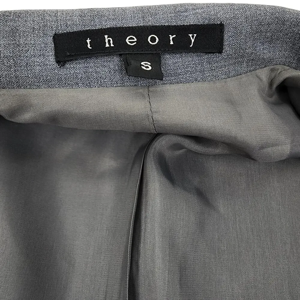 Theory Wool Three Button Blazer Gray Lined Sealed Pockets Size S